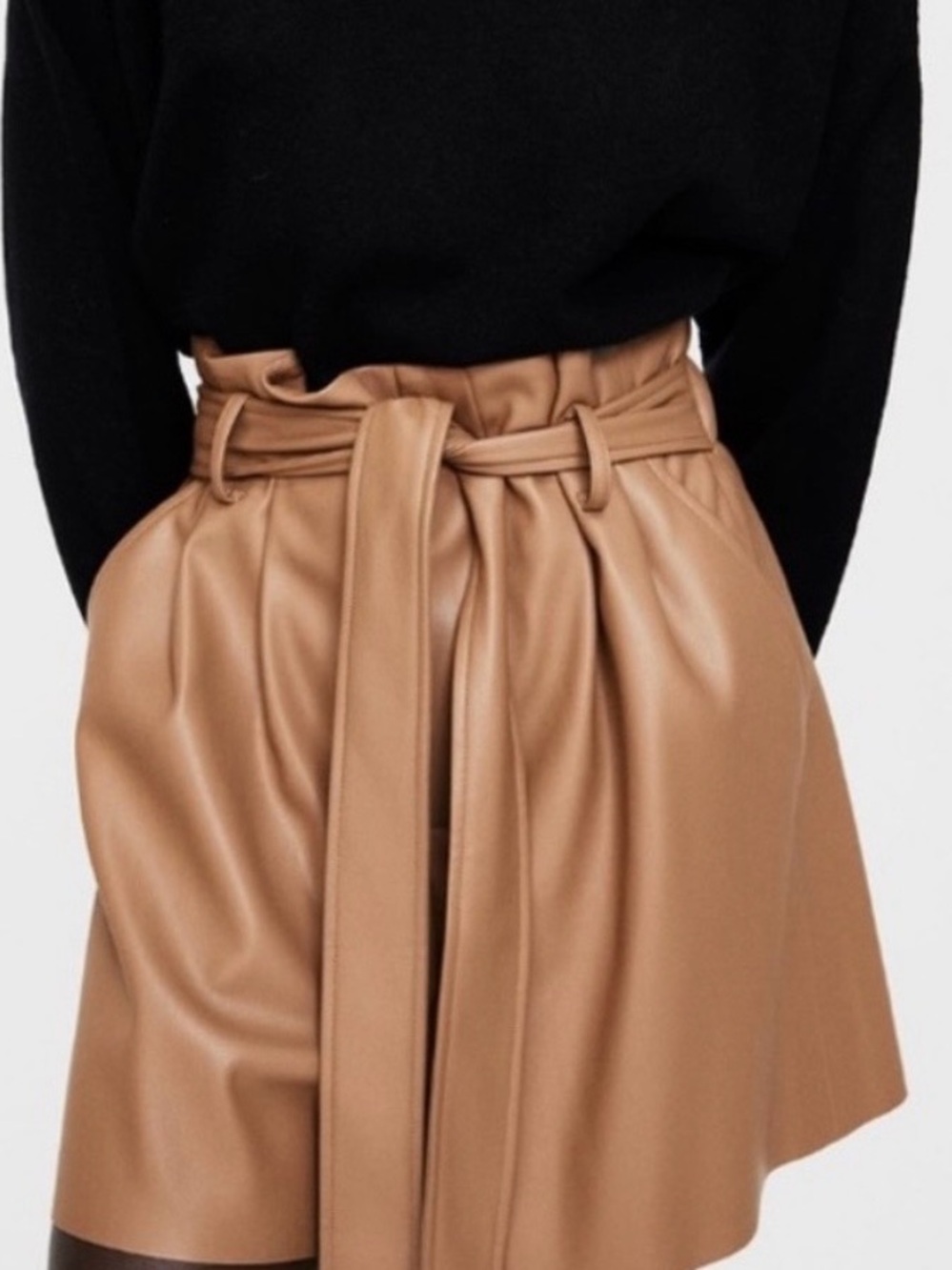 Zara Camel Faux Leather High-Waist Skirt - Picture 2 of 8